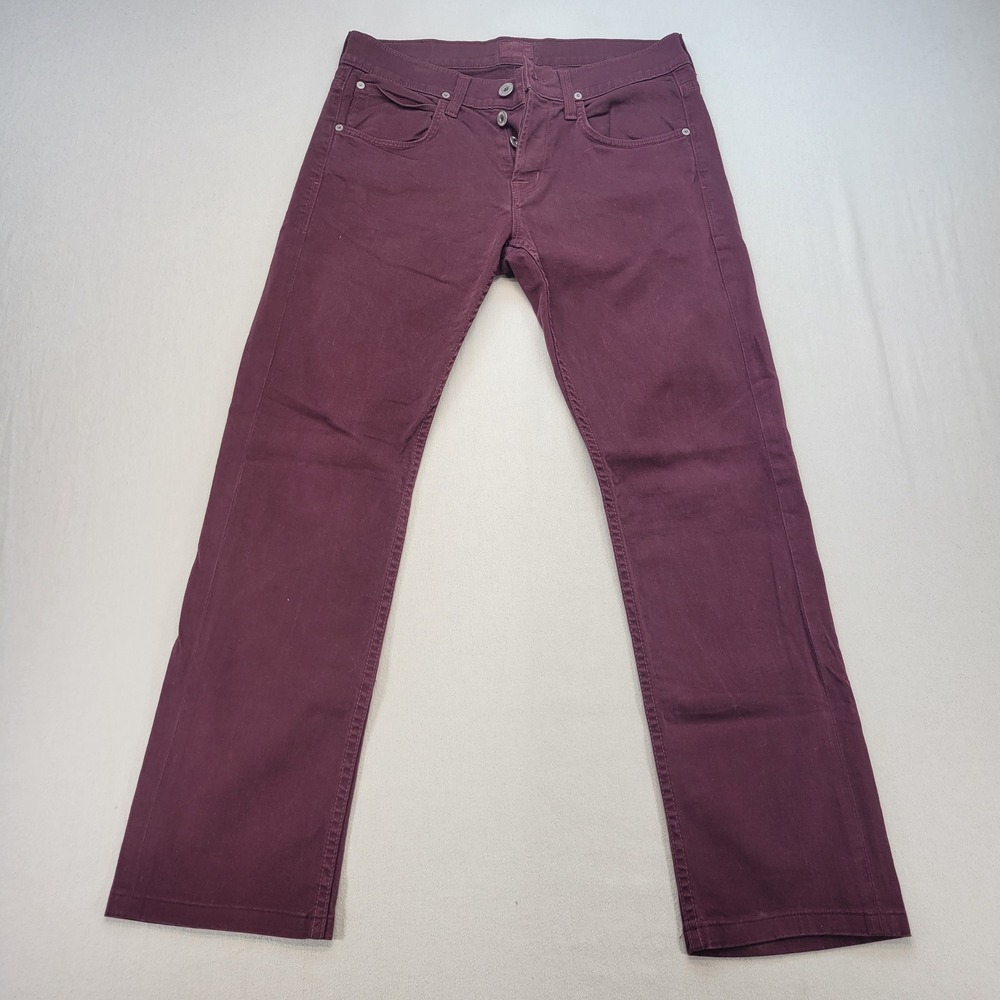 Hudson Byron Straight Jeans Mens 30x29 Burgundy Maroon Stretch Button Fly Denim